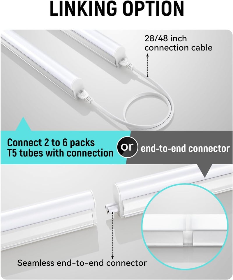 SUNLINKCO (4 Pack) 4FT T5 LED Shop Light,6500K,20W,2300LM(Super Bright White) Linkable LED Integrated Fixture,Garage Ceiling and Cabinet Light,Strip Light,Corded Electric with ON/Off Switch - Image 3